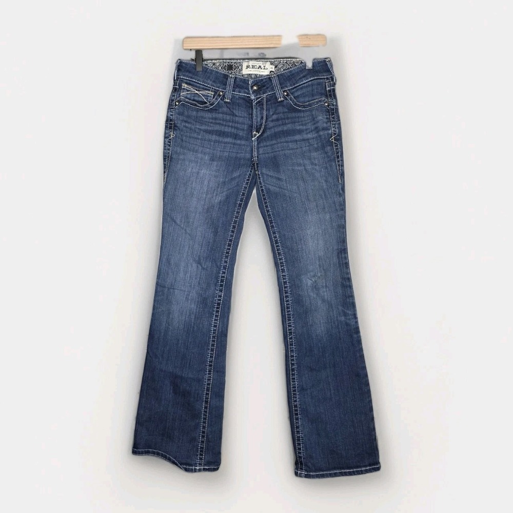 Ariat REAL Womens Whipstitch Mid Rise Boot Cut Blue Jeans 28R Western Ranch Wear